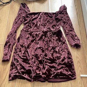 Francesca's Collections Velvet Off-Shoulder Dress in Burgundy